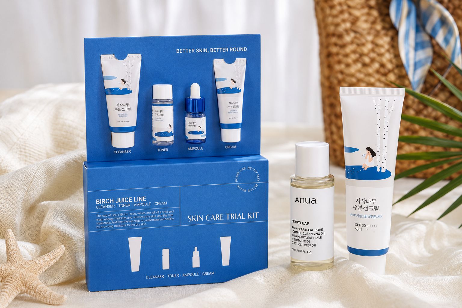 Round Lab Travel Essentials Kit + Anua Mini Cleansing Oil + Round Lab Birch Juice Moisturizing Sun Cream SPF50+ 50ml